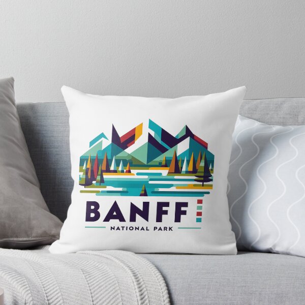 Aperçu de l'œuvre Affiche de voyage Banff Canada - Paysage abstrait des montagnes Rocheuses créée et vendue par OzzFrequency.