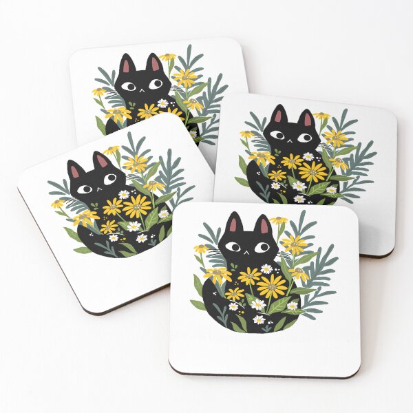 Item preview, Cute Black Cat With Yellow Flowers designed and sold by GNetiPL.