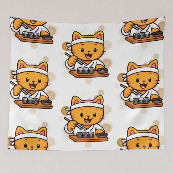 Item preview, Orange Cat Sushi Chef Cartoon designed and sold by iamKRUK.