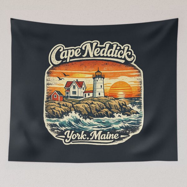 Item preview, Cape Neddick Nubble Lighthouse York Maine Vintage Retro Travel Shirt | Coastal New England Lighthouse designed and sold by Globalcitytees.