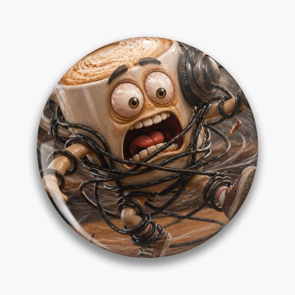 Item preview, Funny Coffee Tangled in Headphones Tech Chaos Cartoon designed and sold by ComedyInkFactor.