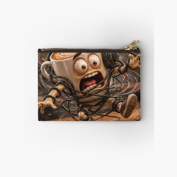 Item preview, Funny Coffee Tangled in Headphones Tech Chaos Cartoon designed and sold by ComedyInkFactor.