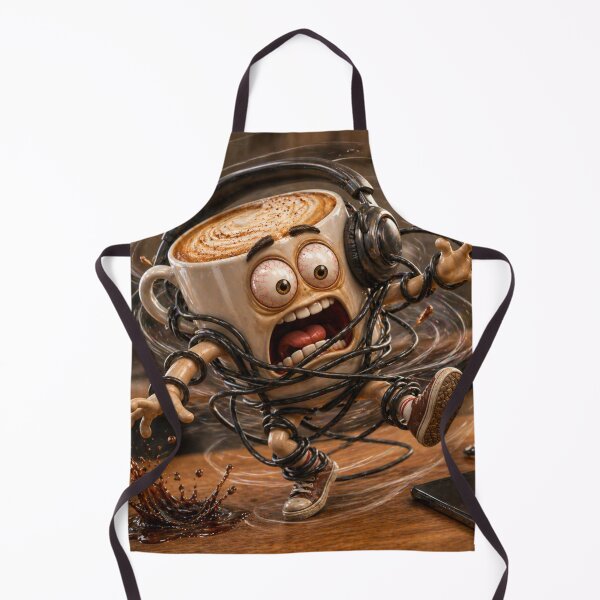 Item preview, Funny Coffee Tangled in Headphones Tech Chaos Cartoon designed and sold by ComedyInkFactor.