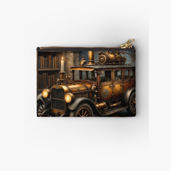 Item preview, Steampunk Steam Car in a Library – Vintage Clockwork Vehicle Fantasy Print designed and sold by Kaleidoscope Print.