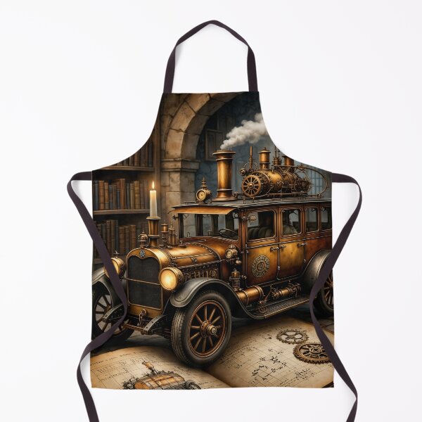 Item preview, Steampunk Steam Car in a Library – Vintage Clockwork Vehicle Fantasy Print designed and sold by Kaleidoscope Print.