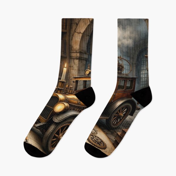 Item preview, Steampunk Steam Car in a Library – Vintage Clockwork Vehicle Fantasy Print designed and sold by Kaleidoscope Print.