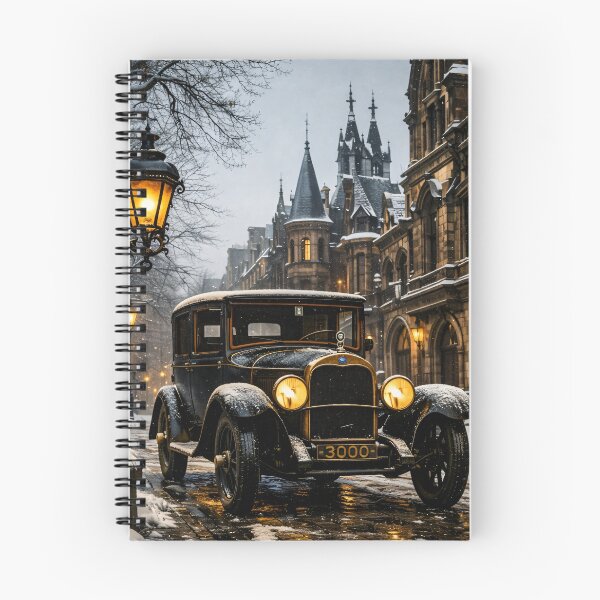 Item preview, Vintage Car on a Snowy Gothic Street – Cozy Winter Cityscape Print designed and sold by Kaleidoscope Print.