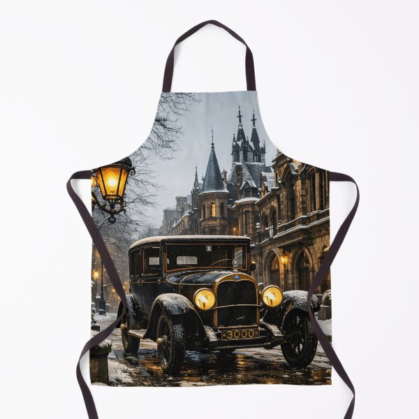 Item preview, Vintage Car on a Snowy Gothic Street – Cozy Winter Cityscape Print designed and sold by Kaleidoscope Print.