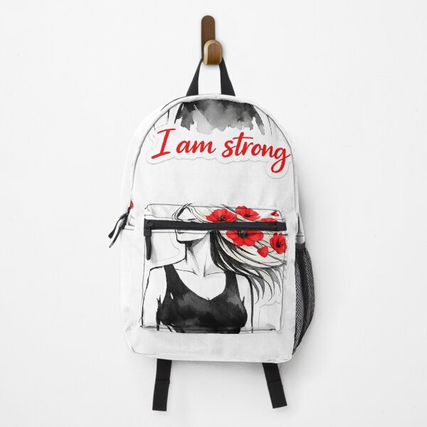Item preview, Strong woman image in black and white with red popies in her hair designed and sold by wallartofmio.