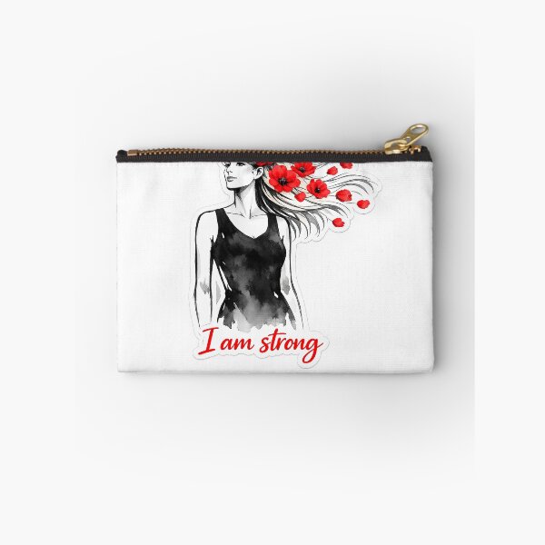 Item preview, Strong woman image in black and white with red popies in her hair  designed and sold by wallartofmio.