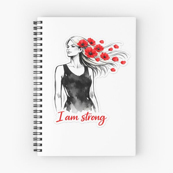 Item preview, Strong woman image in black and white with red popies in her hair  designed and sold by wallartofmio.