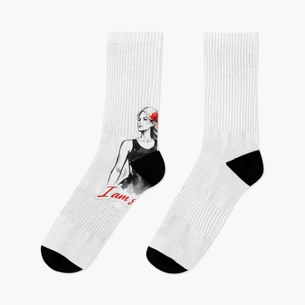 Item preview, Strong woman image in black and white with red popies in her hair  designed and sold by wallartofmio.