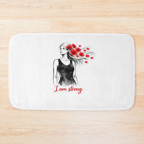 Item preview, Strong woman image in black and white with red popies in her hair  designed and sold by wallartofmio.