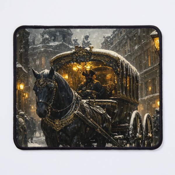 Item preview, Victorian Horse Carriage in Snow – Gothic Winter Cityscape Print designed and sold by Kaleidoscope Print.