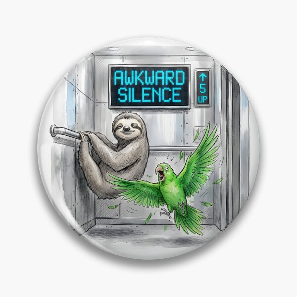 Item preview, Awkward Silence - Funny Sloth and Parrot in Elevator Watercolor Art designed and sold by SoulPT.