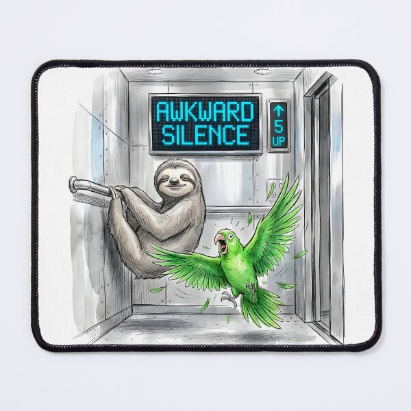 Item preview, Awkward Silence - Funny Sloth and Parrot in Elevator Watercolor Art designed and sold by SoulPT.