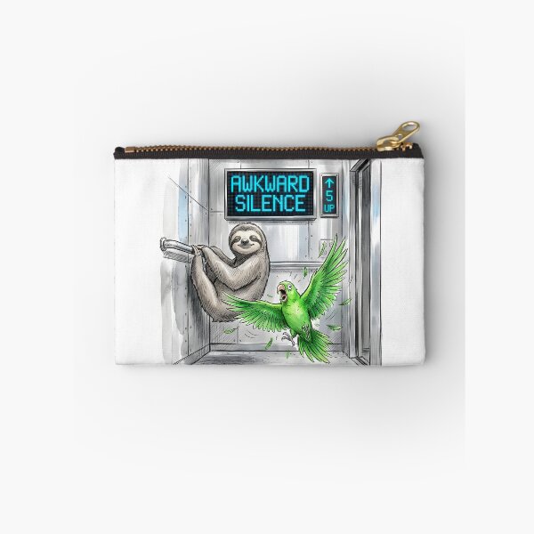 Item preview, Awkward Silence - Funny Sloth and Parrot in Elevator Watercolor Art designed and sold by SoulPT.
