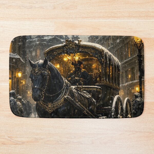Item preview, Victorian Horse Carriage in Snow – Gothic Winter Cityscape Print designed and sold by Kaleidoscope Print.