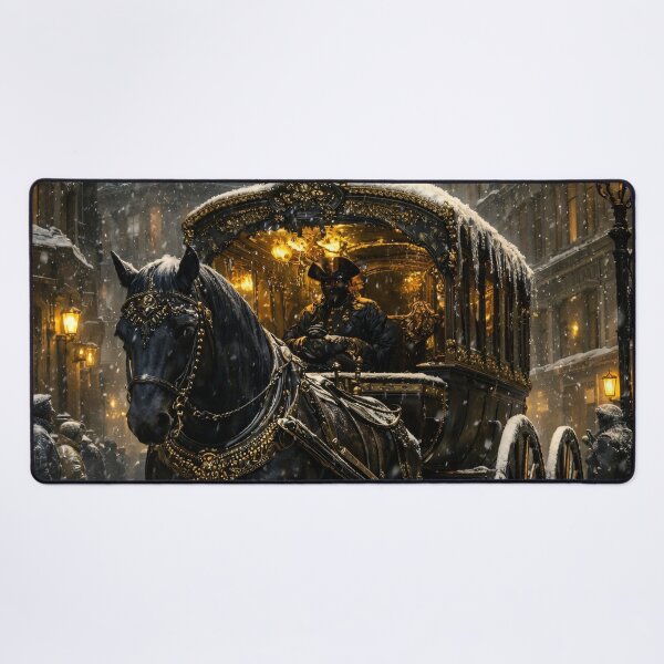 Item preview, Victorian Horse Carriage in Snow – Gothic Winter Cityscape Print designed and sold by Kaleidoscope Print.