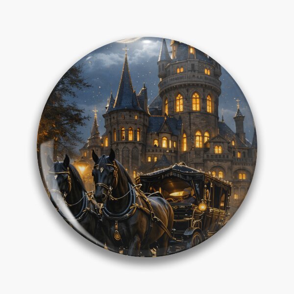 Item preview, Moonlit Gothic Castle Carriage – Dark Fairytale Horse and Coach Print designed and sold by Kaleidoscope Print.