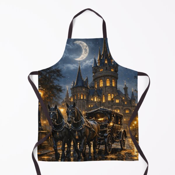 Item preview, Moonlit Gothic Castle Carriage – Dark Fairytale Horse and Coach Print designed and sold by Kaleidoscope Print.