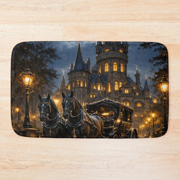 Item preview, Moonlit Gothic Castle Carriage – Dark Fairytale Horse and Coach Print designed and sold by Kaleidoscope Print.