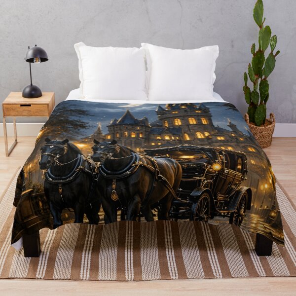 Item preview, Moonlit Gothic Castle Carriage – Dark Fairytale Horse and Coach Print designed and sold by Kaleidoscope Print.