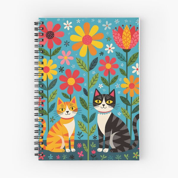 Item preview, Vibrant blooming garden with stylized flowers and playful cats designed and sold by Ponted.