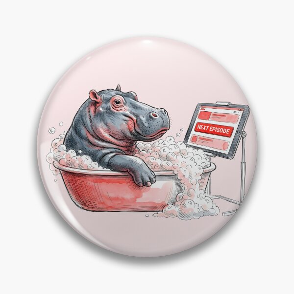 Item preview, Next Episode - Funny Hippo Binge Watching Bath Watercolor Art designed and sold by SoulPT.