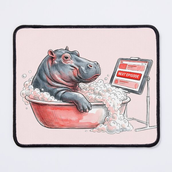 Item preview, Next Episode - Funny Hippo Binge Watching Bath Watercolor Art designed and sold by SoulPT.