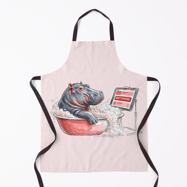 Item preview, Next Episode - Funny Hippo Binge Watching Bath Watercolor Art designed and sold by SoulPT.