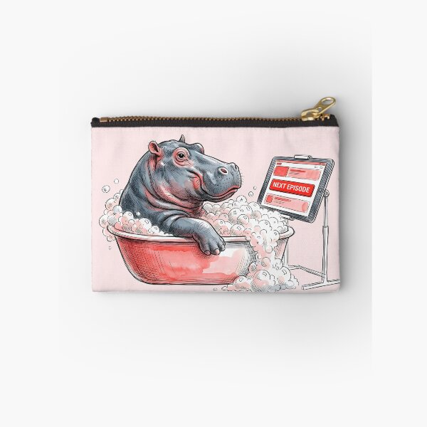 Item preview, Next Episode - Funny Hippo Binge Watching Bath Watercolor Art designed and sold by SoulPT.