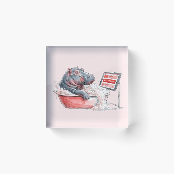 Item preview, Next Episode - Funny Hippo Binge Watching Bath Watercolor Art designed and sold by SoulPT.