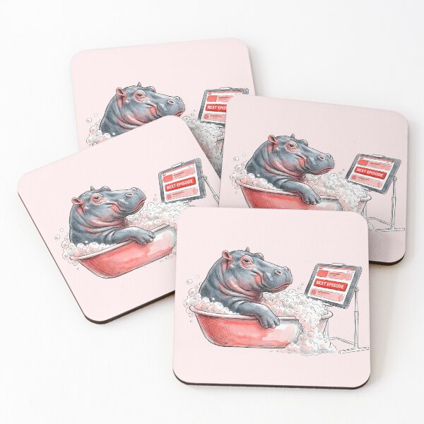 Item preview, Next Episode - Funny Hippo Binge Watching Bath Watercolor Art designed and sold by SoulPT.