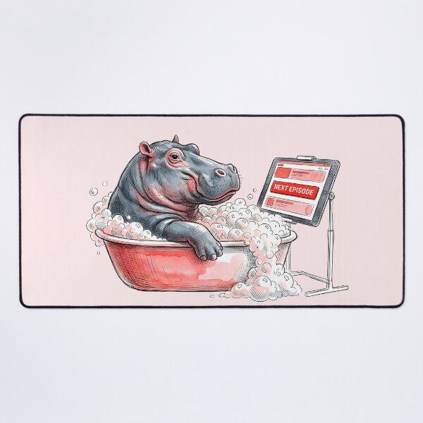 Item preview, Next Episode - Funny Hippo Binge Watching Bath Watercolor Art designed and sold by SoulPT.