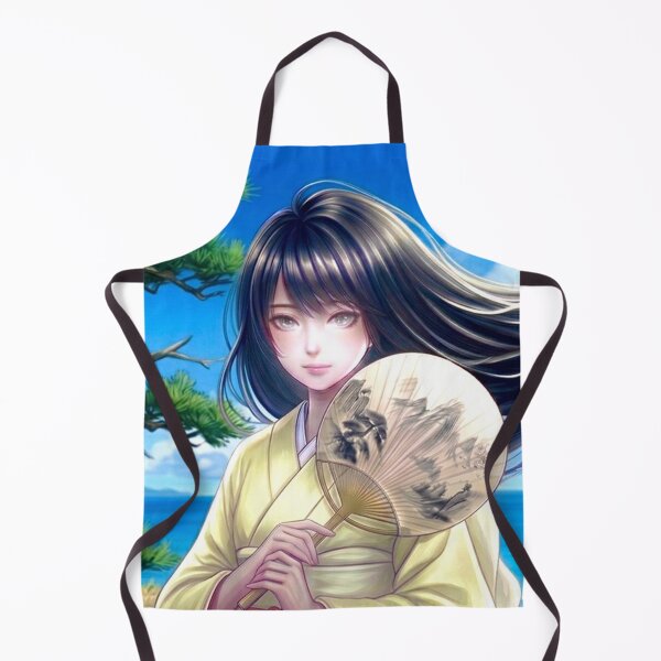 Item preview, A young girl wearing a kimono with traditional Japanese patterns and a fantastical Japanese beach scene. designed and sold by Aki-no-Mado Shop.