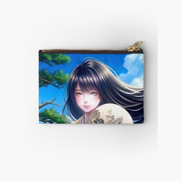 Item preview, A young girl wearing a kimono with traditional Japanese patterns and a fantastical Japanese beach scene. designed and sold by Aki-no-Mado Shop.