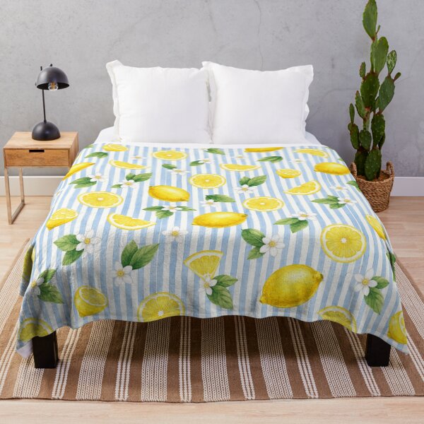 Item preview, Watercolor Lemon Stripe Pattern | Amalfi Coast Citrus Seamless Blue Coastal Summer Print designed and sold by Shivi-designs.