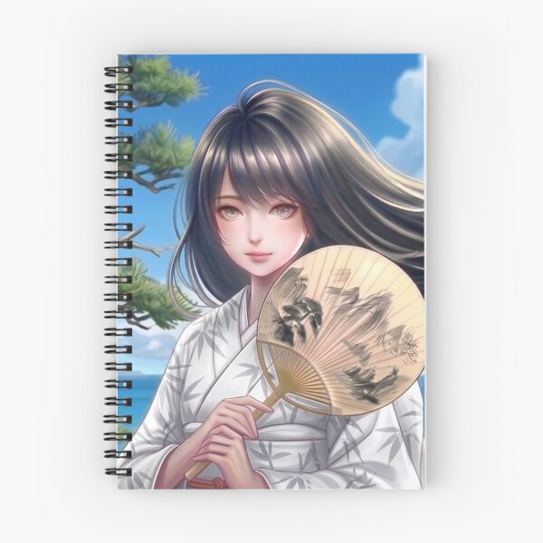 Item preview, A young girl wearing a kimono with traditional Japanese patterns and a fantastical Japanese beach scene. designed and sold by Aki-no-Mado Shop.