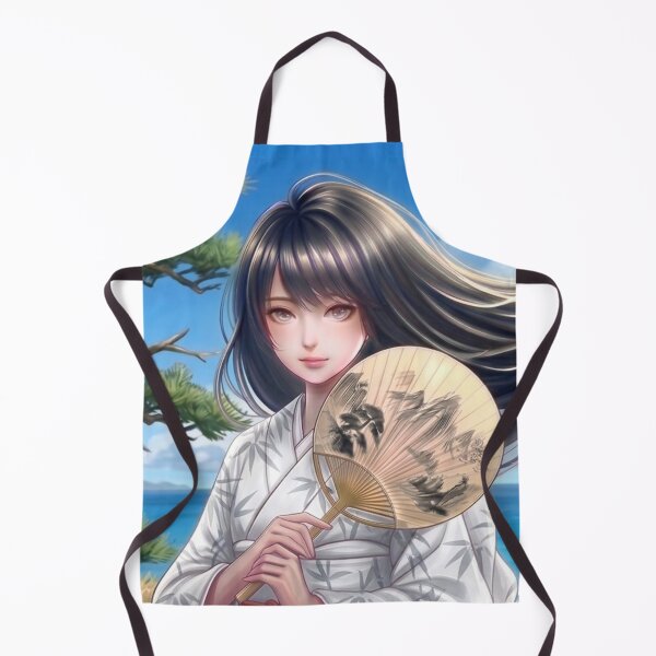 Item preview, A young girl wearing a kimono with traditional Japanese patterns and a fantastical Japanese beach scene. designed and sold by Aki-no-Mado Shop.