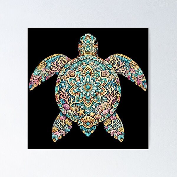 Item preview, Mandala Sea Turtle | Colorful Coral Reef Boho Ocean Art designed and sold by Dreamy fantasy design.