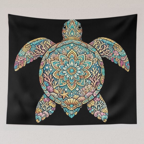 Item preview, Mandala Sea Turtle | Colorful Coral Reef Boho Ocean Art designed and sold by Dreamy fantasy design.