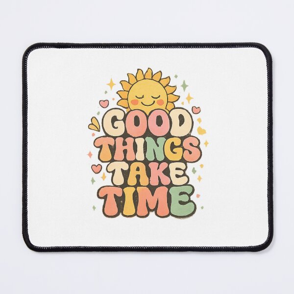 Item preview, "Good Things Take Time" Retro Groovy Sun Positive Quote Sticker & Art designed and sold by CosmoMerchStore.