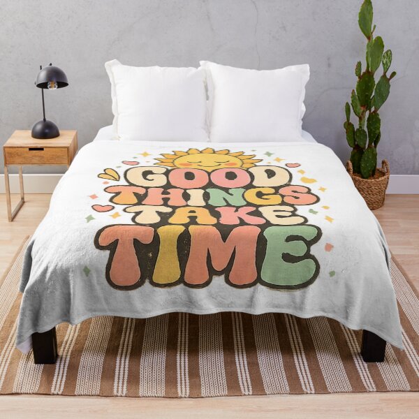 Item preview, "Good Things Take Time" Retro Groovy Sun Positive Quote Sticker & Art designed and sold by CosmoMerchStore.