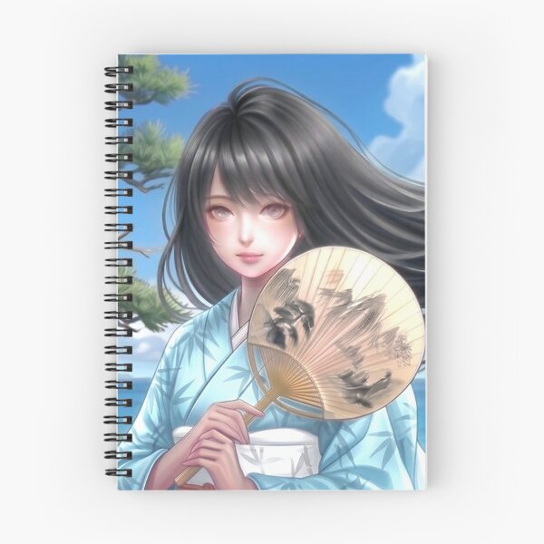 Item preview, A young girl wearing a kimono with traditional Japanese patterns and a fantastical Japanese beach scene. designed and sold by Aki-no-Mado Shop.