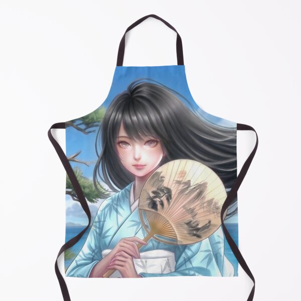 Item preview, A young girl wearing a kimono with traditional Japanese patterns and a fantastical Japanese beach scene. designed and sold by Aki-no-Mado Shop.