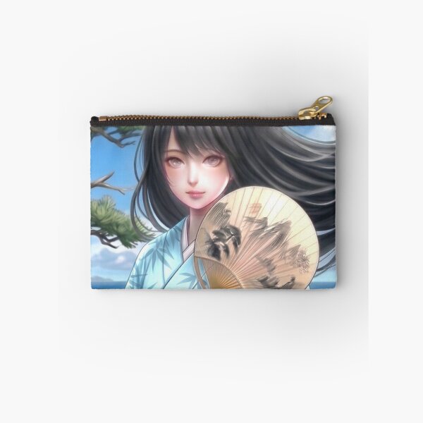 Item preview, A young girl wearing a kimono with traditional Japanese patterns and a fantastical Japanese beach scene. designed and sold by Aki-no-Mado Shop.
