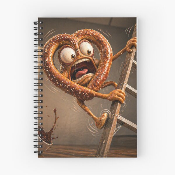 Item preview, Funny  Pretzel Climbing a Ladder Workplace Panic Cartoon designed and sold by ComedyInkFactor.