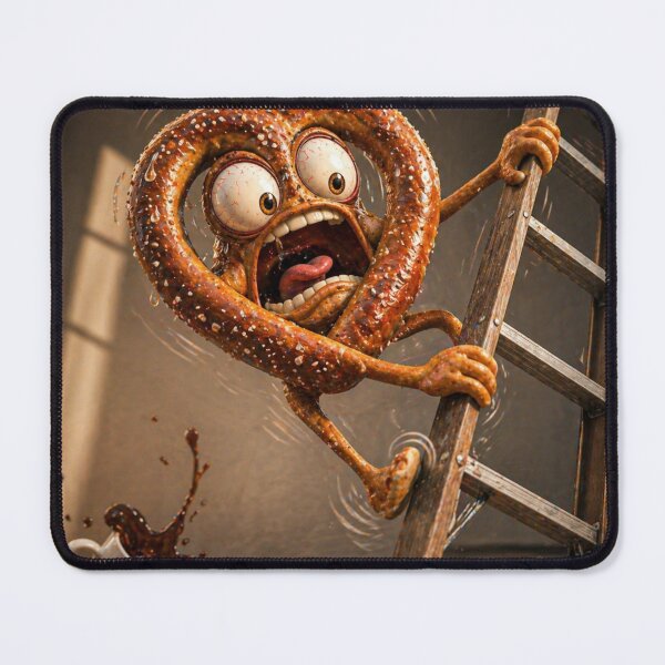 Item preview, Funny  Pretzel Climbing a Ladder Workplace Panic Cartoon designed and sold by ComedyInkFactor.
