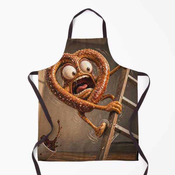 Item preview, Funny Pretzel Climbing a Ladder Workplace Panic Cartoon designed and sold by ComedyInkFactor.
